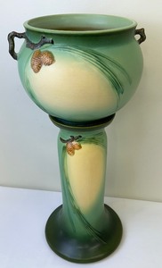 lot 39A image: Vintage Roseville Pottery Pine Cone 2 Piece Jardiniere Set