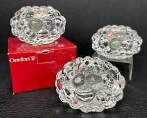 lot 39D image: Lovely Orrefors Crystal Raspberry Bubble Votive Candle Holders-Lot of 3