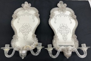 lot 41A image: A Lovely Pair of Antique Italian Murano Venetian Glass Wall Sconces