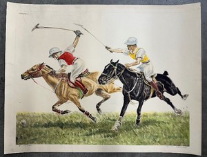 lot 47B image: Polo - Colour Etching by Louis Claude, Horses Circa 1950s Signed