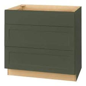 Hampton Bay Avondale 36 in. W x 24 in. D x 34.5 in. H Ready to Assemble Plywood Shaker Drawer Base Kitchen Cabinet in Fern Green Customer Returns See Pictures