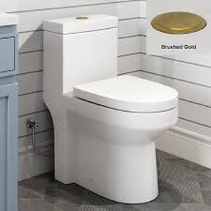 Hanikes 1-Piece 1.11.6 GPF Compact Dual Flush Round Toilet in White, Seat Included, with Brushed Gold Button  Customer Returns See Pictures