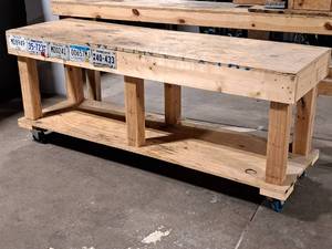 lot 65 image: Wooden Rolling Work Bench 24x78x32