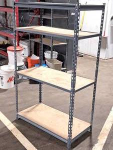lot 80 image: Wood-Shelf  Metal Shelving Unit 4-shelf 19x36x61