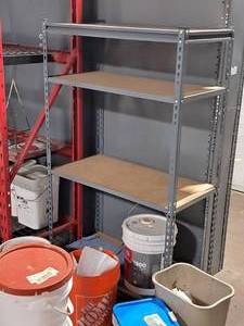 lot 81 image: Wood-Shelf  Metal Shelving Unit 4-shelf 19x36x61