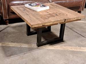 lot 110 image: Wood Top  Metal Coffee Table