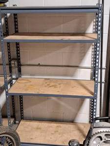 lot 73 image: Wood-Shelf  Metal Shelving Unit 4-shelf 18x36x60