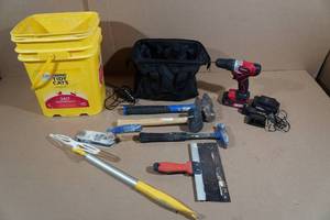 lot 188 image: Assorted Hardware - Hyper Tough Drill, Hammers, Scraper