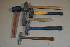 lot 30 image: Assorted Hammers - Sledge, Rubber Mallet, Rock