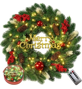 lot 3 image: 18 Pre-Lit Artificial Christmas Wreath