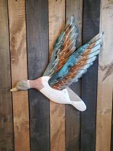 Large Wood and Metal Flying Mallard Wall Dcor