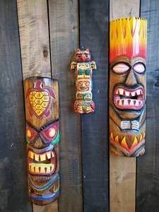 Lot of 3 Tiki Masks 2 Wooden 1 Vintage Chalkware