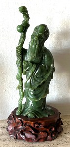 lot 24 image: Vintage Old Wise Man with Staff Carved Jade Figurine