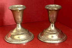 lot 36 image: Pair of Weighted Sterling Silver Candle Holders