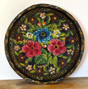 lot 100 image: Vintage Hand Painted Wooden Bowl  Platter
