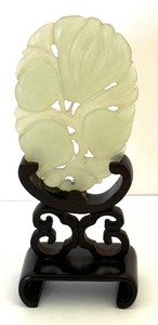 lot 49A image: Antique Jade Pierced Floral Carving on Stand