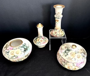 lot 54 image: Hand Painted Vintage Hair Receiver, Trinket Pot and More