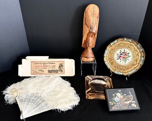 lot 63 image: Wonderful Vintage Finds, Including California Ostrich Feather Fan, Decorative Trinket Box and More