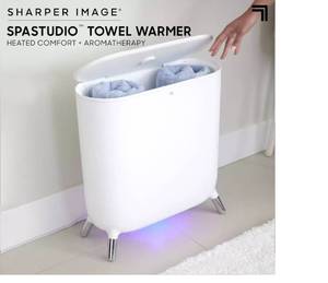 lot 30 image: Sharper Image - SpaStudio Towel Warmer, Heated Comfort  Aromatherapy