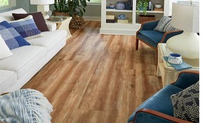 lot 5 image: 82 Boxes 1248 Sqft Golden Arowana Macchiato Waterproof HDPC Vinyl Wide Plank Flooring - Has Preinstalled Padding