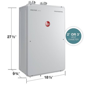 lot 6 image: RHEEM Prestige 8.4 GPM 157000 BTU 120 Volt Natural Gas Whole House Tankless Water Heater - Minor Shipping Damage See Desc  Pictures