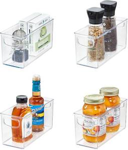 lot 34 image: iDesign 4-Piece Recycled Plastic Small Stackable Kitchen Organizer Bin with Integrated Handles The Linus Collection - 10 x 4 x 5, Clear