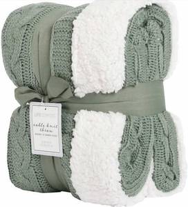 lot 50 image: Nemcor Life Comfort Cable Knit Sherpa Throw Green 50 x 60 Reversable to Sherpa Fleece