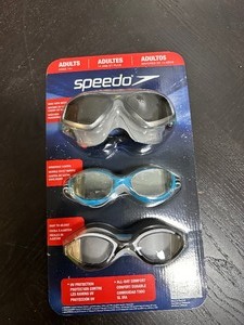 lot 138 image: New&nbsp3 Pack Swimming Goggles by Speedo, Adult Ages 14, Anti-Fog  Mirrored Lenses  UV Protect 