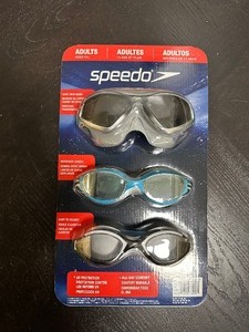 lot 95 image: New&nbsp3 Pack Swimming Goggles by Speedo, Adult Ages 14, Anti-Fog  Mirrored Lenses  UV Protect 