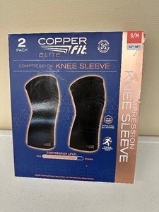lot 137 image: Open Box 2 Pack of Copper Fit Elite Small  Medium Knee Compression Sleeves