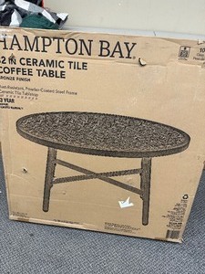 lot 59 image: Hampton Bay Mix and Match Round Metal Outdoor Coffee Table with Ceramic Tile Top