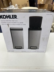 lot 166 image: 2 New Kohler 6L Mini Step Trash Cans - Stainless Steel