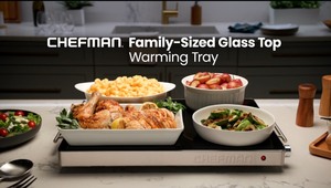 lot 38 image: Family-Size Glasstop Warming Tray 21x16 Large surface new open box.