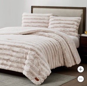 lot 44 image: New FRYE Channel 3-piece Faux Fur Comforter Set - White  Beige - Queen