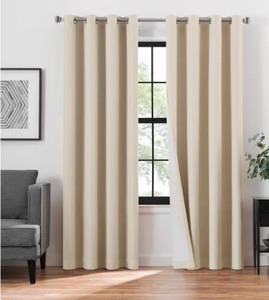 lot 61 image: 4 Panels  2 Packs of 2 Eclipse Oscar Blackout Curtains With Magnitech  Magnetic Closing 52 x 84 Per Panel Color Ivory