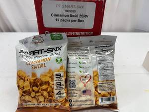 lot 347 image: JJ.12 x 2oz PF Smart-SNX Protein Bites-Cinnamon Swirl