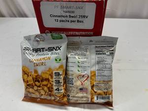 lot 350 image: JJ.12 x 2oz PF Smart-SNX Protein Bites-Cinnamon Swirl