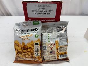 lot 351 image: JJ.12 x 2oz PF Smart-SNX Protein Bites-Cinnamon Swirl