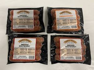 lot 38 image: 4x 12oz Smoked Bratwursts(1 Cheddarwurst)