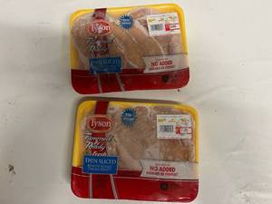 lot 52 image: 2x Tyson Thin Sliced Boneless Skinless Chicken Breasts