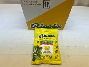 lot 291 image: MM. 8x 19 Ricola Wrapped Drops-Lemon Mint Sugar Free