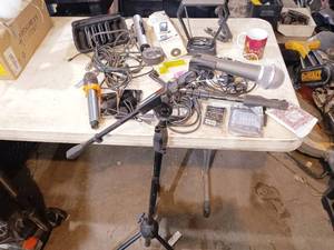 lot 72 image: musician items mics and stand, harmonicas, parts and more