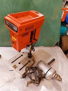 lot 104 image: Craftsman benchtop drill press and drill