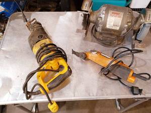 lot 86 image: Dewalt Sawzall, Worx multitool, and Bench grinder