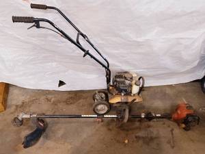 lot 2 image: Toro trimmer and Powermate tiller