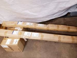 lot 4 image: Pair of 2 new black westinghouse lantern posts with glass globes