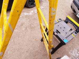 lot 52 image: folding multipurpose ladder and pair of sawhorses