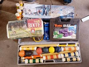 lot 56 image: Yard games and exercise weights
