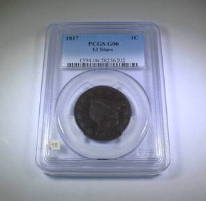 lot 8 image: 1817 Large Penny PCGS G06 13 Stars