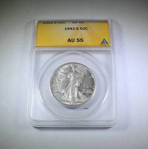 lot 12 image: 1942-S Half Dollar Walking Liberty ANACS AU 55